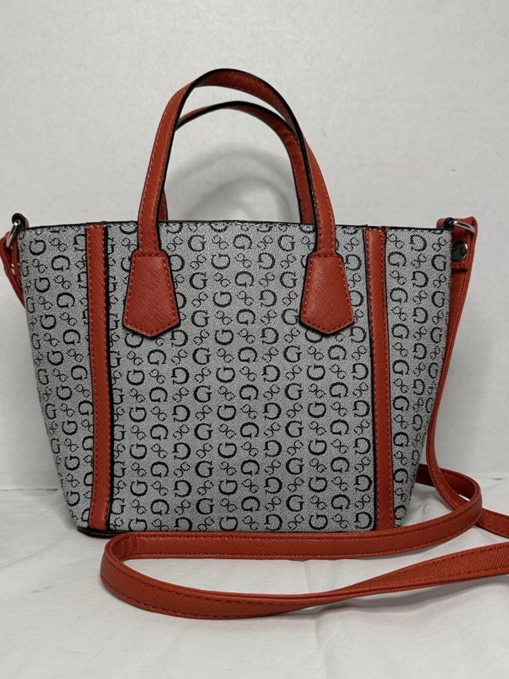 Vintage Guess Small Purse, Logo Monogram Canvas, Red Leather Trim, Y2K